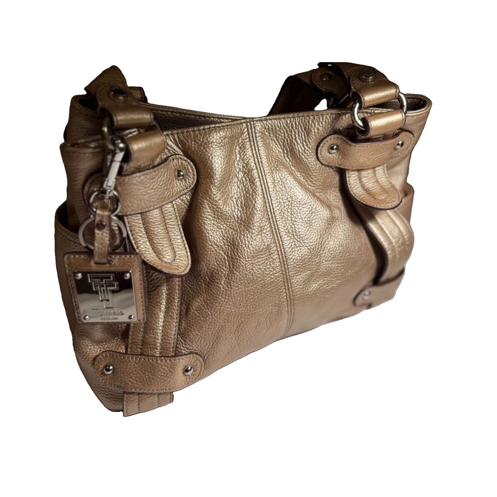 Tignanello Y2K Metallic Bronze Gold Pebbled Leather Shoulder Bag Satchel Purse
